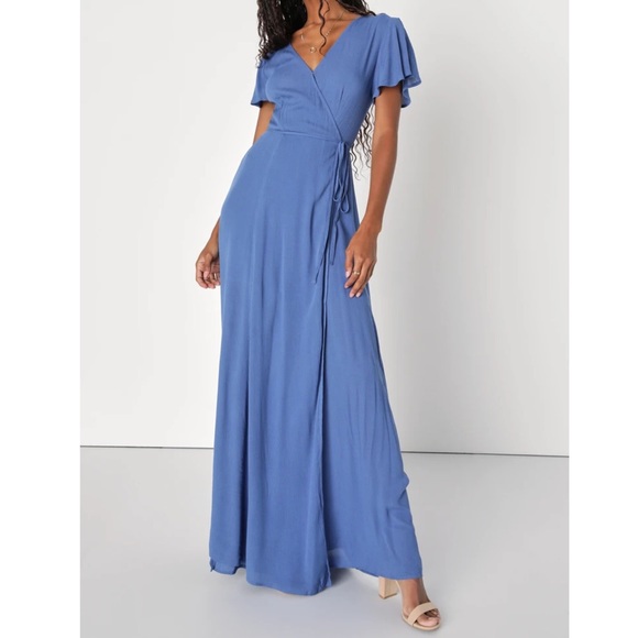 Lulus Dresses & Skirts - NWOT Lulus Heart of Marigold Denim Blue Wrap Maxi Dress Small